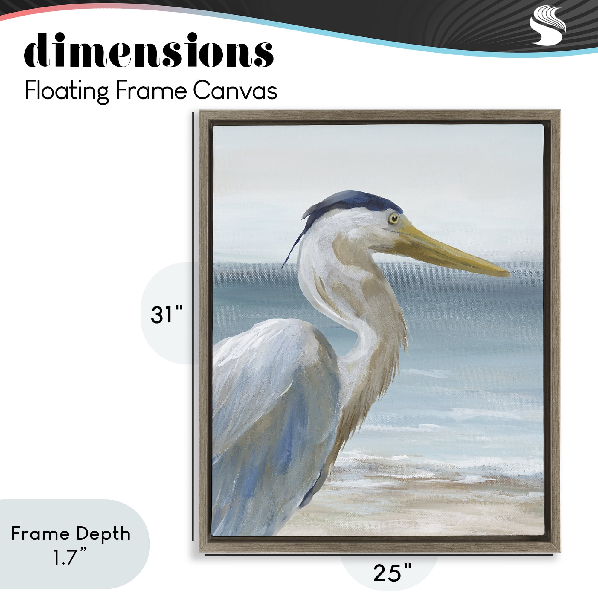Stupell Industries Right Gazing Heron Brown Framed Floater Canvas Wall Art, design by Nan