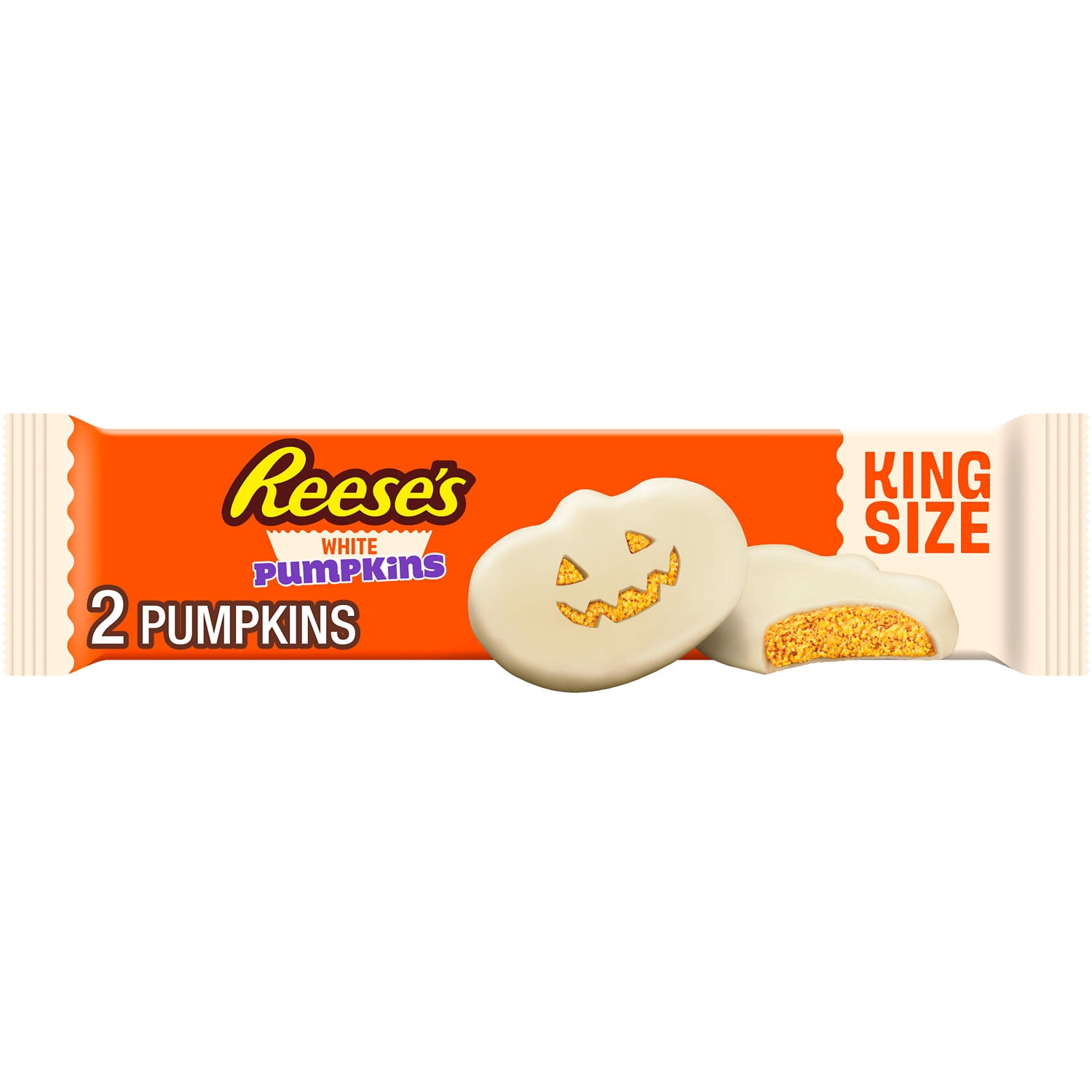 (4 pack) Reese's White Creme King Size Peanut Butter Pumpkins, Halloween Candy Pack, 2.4 oz
