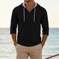 thumbnail image 6 of Men's Solid 3/4 Sleeve Pullover Hoodie, Casual V‑Neck Drawstring Hooded Athletic Sweatshirt for Street & Daily Wear, 6 of 8