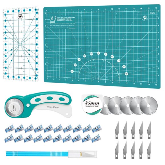 Juego de cortadores giratorios Headley Tools de 45 mm con alfombrilla de corte y regla