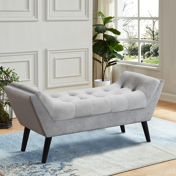 Andeworld Rectangular Ottoman,Linen Upholstered Bench, Light Grey