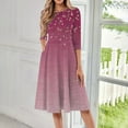 thumbnail image 2 of QIJIE Petite Women Dresses Spring Summer 3/4 Sleeve Holiday Boho Floral Casual Sundress Crew Neck Vacation Midi Dress A-Line Flowy Swing Wedding Guest Dresses with Pockets Light pink 2XL, 2 of 6