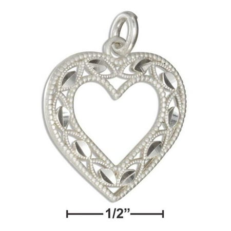 Cute Heart Charm - Sterling Silver Diamond Cut Open Heart Charm