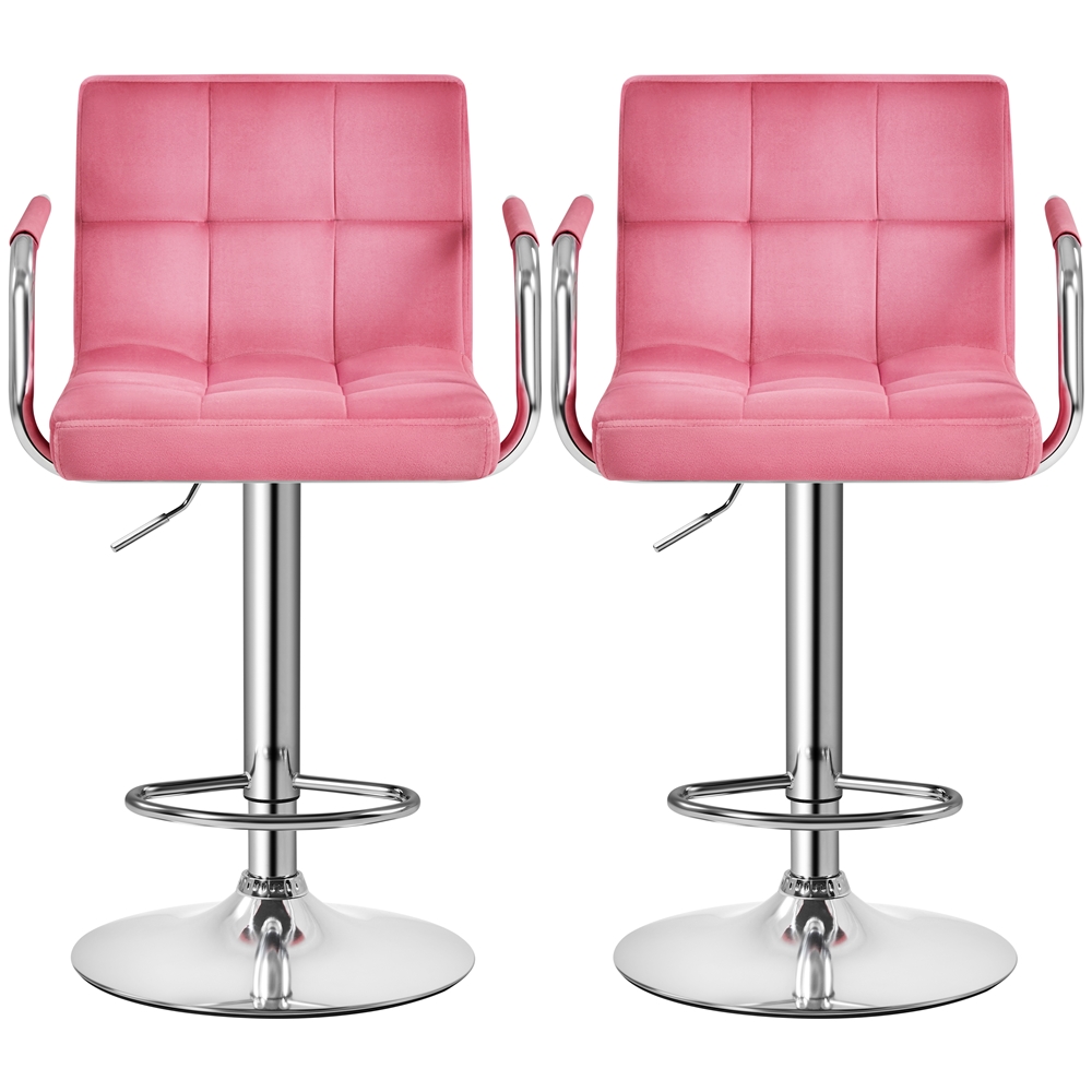 Alden Design Velvet Bar Stools with Swivel Set of 2, Pink photo 1