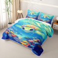 thumbnail image 3 of jejeloiu Cute Cartoon Sea Turtle Quilt King,Floral Ocean King Coverlet Set For Boys,Blue Green,3pcs, 3 of 7