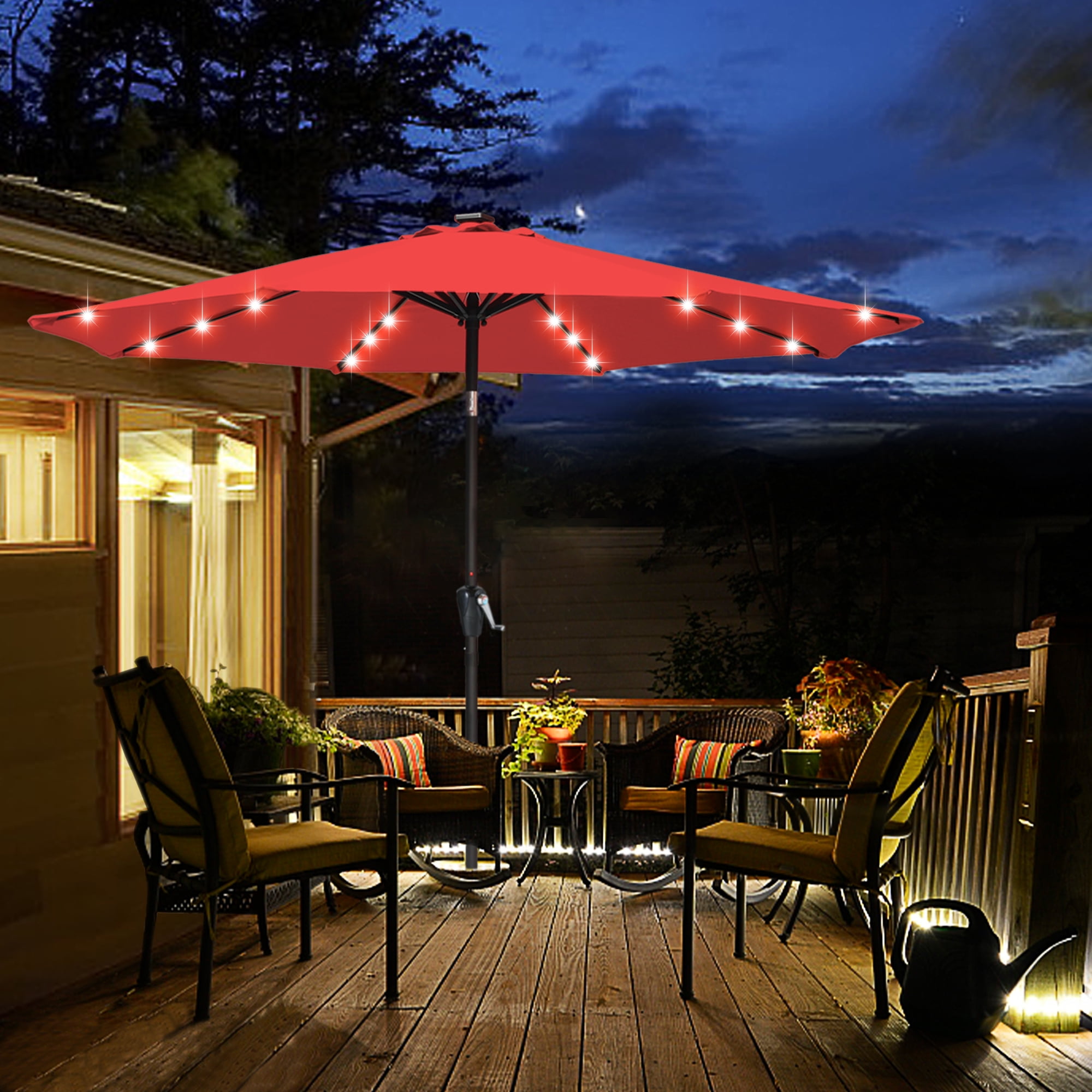 led patio umbrella lowes AreShark 9ft 2 Tiers with Solar Lights, Outdoor Umbrella w/ 32 Lights&8 Sturdy Ribs, Table Umbrella for Deck, Backyard, Pool(Beige) : Patio, Lawn & Garden This 10 ft solar market umbrella lights evenings with 24 solar GarveeLife 10ft Blue Solar LED
