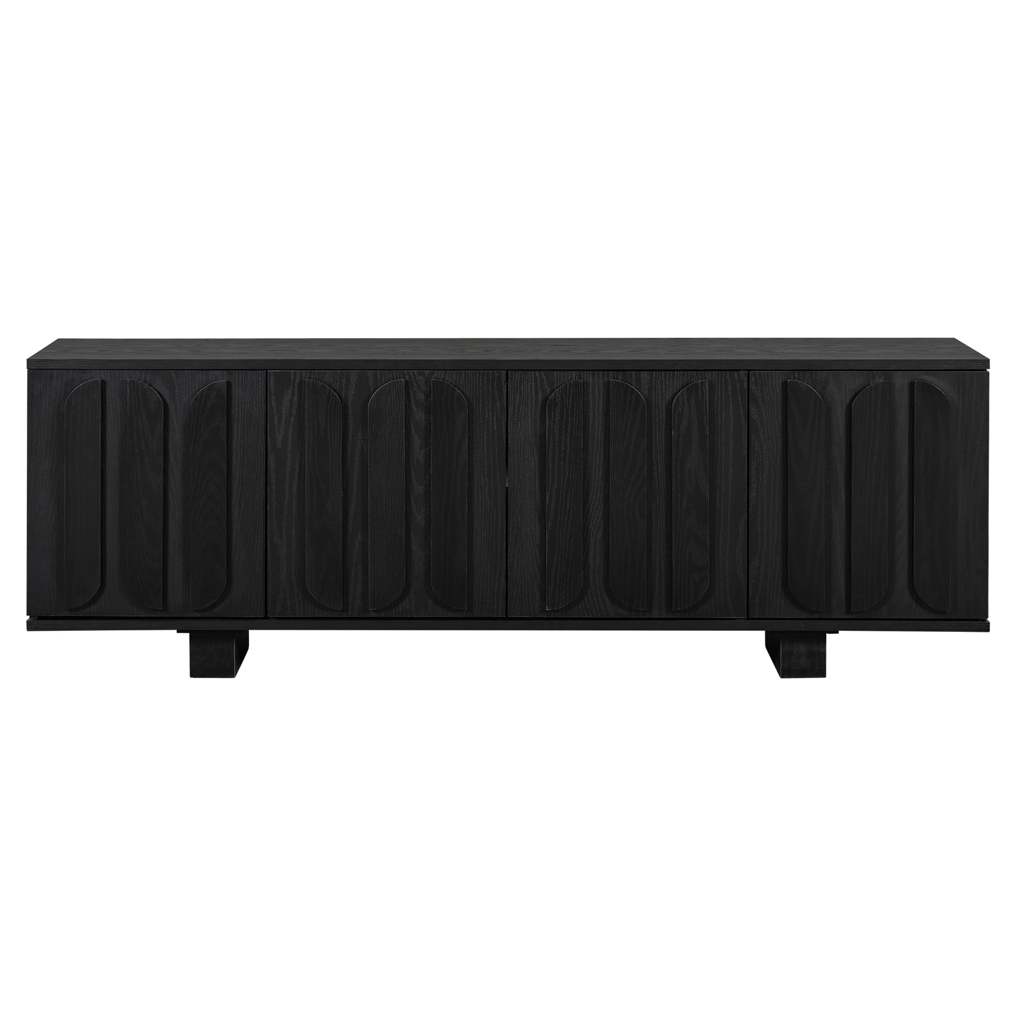 TV Stand 63 Inch Farmhouse for TVs up to 75 Inch, Media Console and Entertainment Center with Adjustable Shelves and Cable Holes, Black
