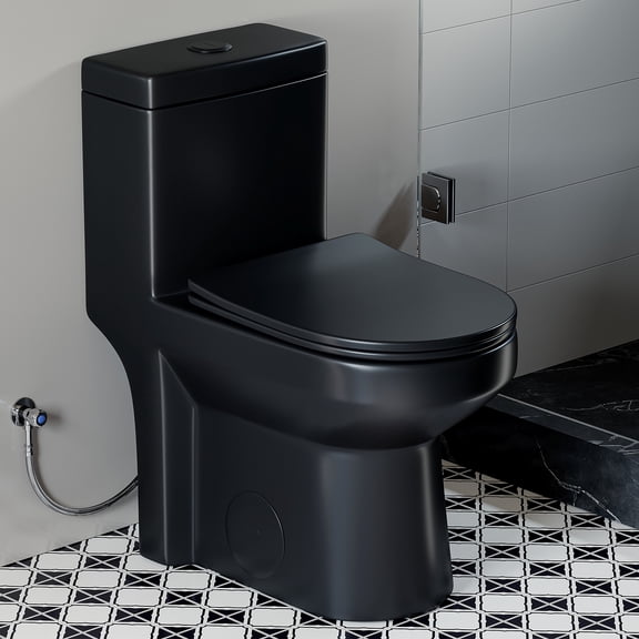 HOROW One-Piece 12" Rough-in 0.8/1.28 GPF Dual Top Flush Toilet with Soft Closing UF Seat in Matte Black