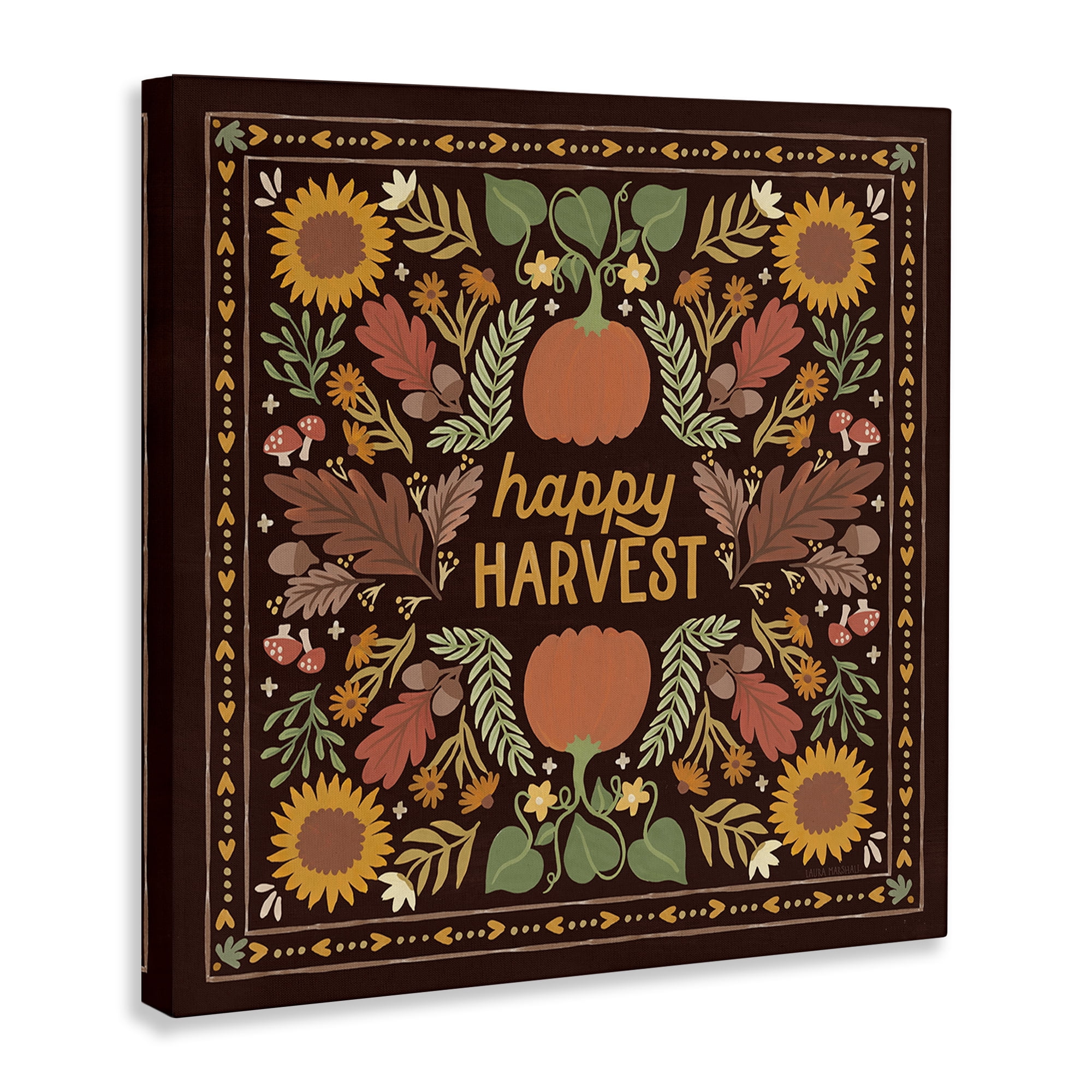 Stupell Industries Happy Harvest on Brown Landscape Painting Gallery Wrapped Canvas Art Print Wall Art, 36 x 36