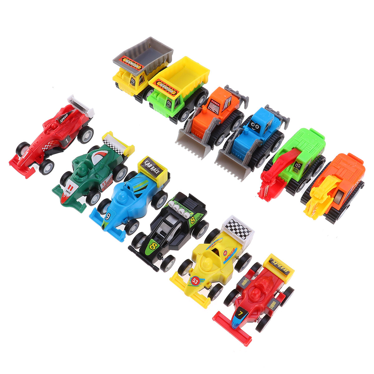 12pcs Toy Mini Pull Back Construction Vehicles FourWheel Drive Racing