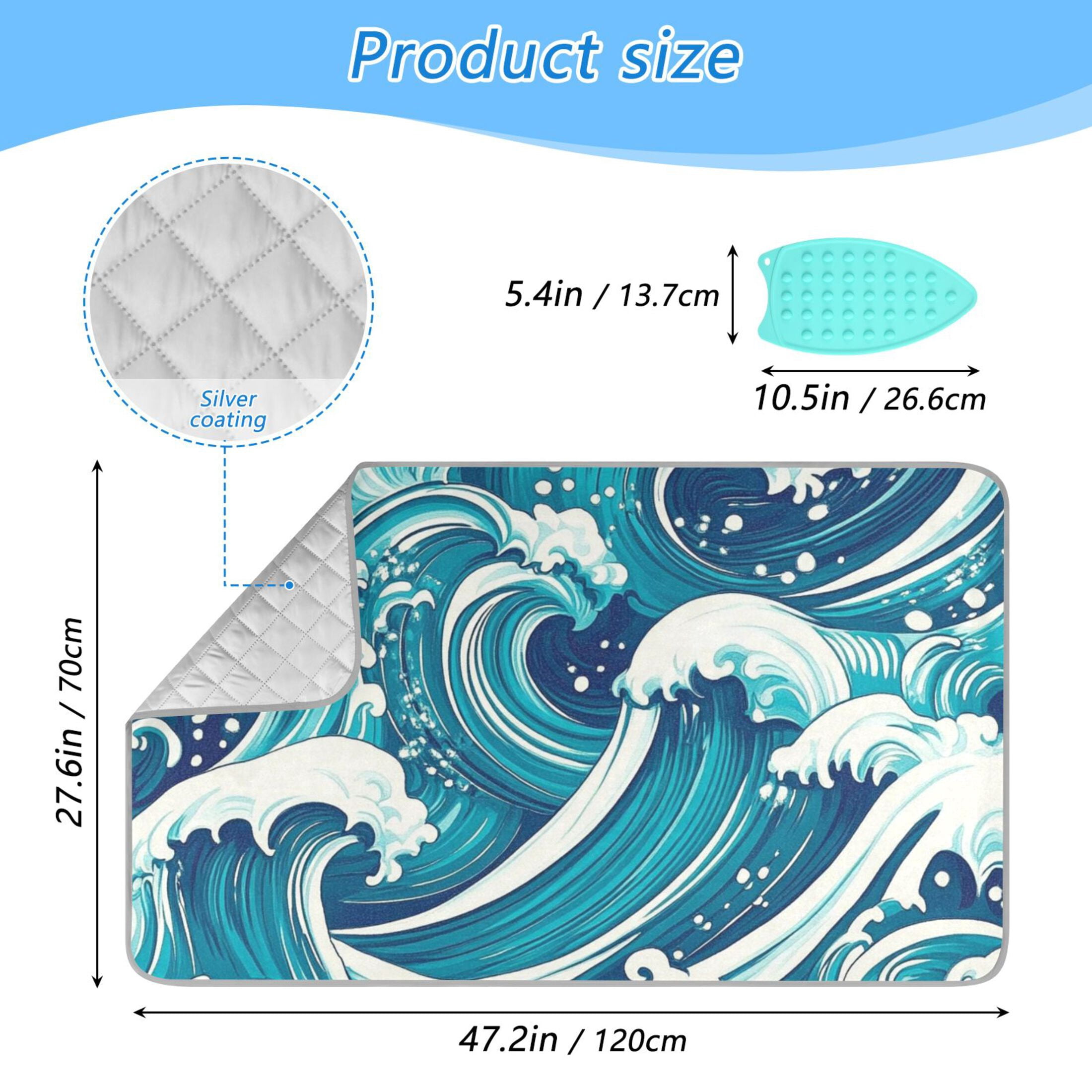 Blue Wave Design Ironing Mat Blanket for Table Top Travel Portable Ironing Board Pad 47.2x27.6 Inch