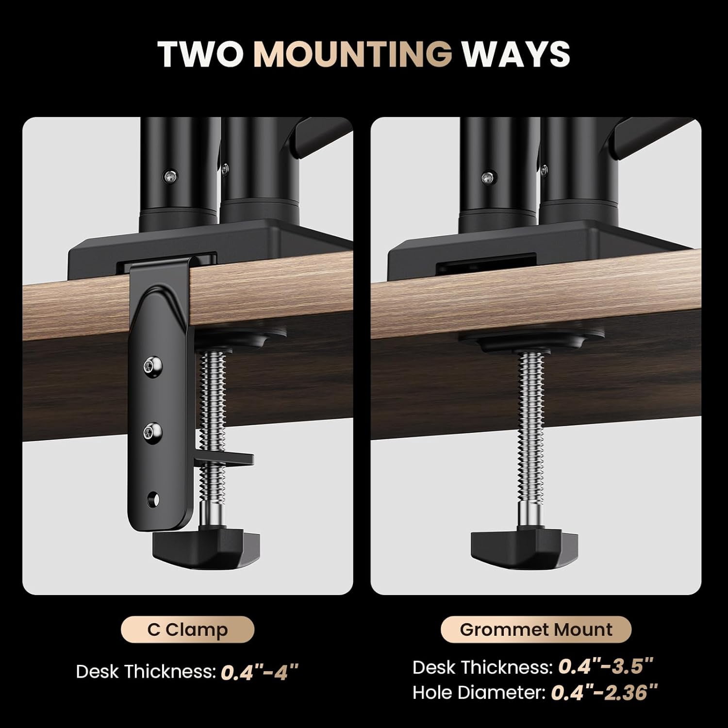 Dual Monitor Stand, 15 to 32 Inch Monitor Arm, Adjustable Monitors Mount with C-Clamp and Grommet Installation, Made of Iron and Al, VESA Monitor Stand for Desk - Fits 4.4 to 19.8lbs Monitors