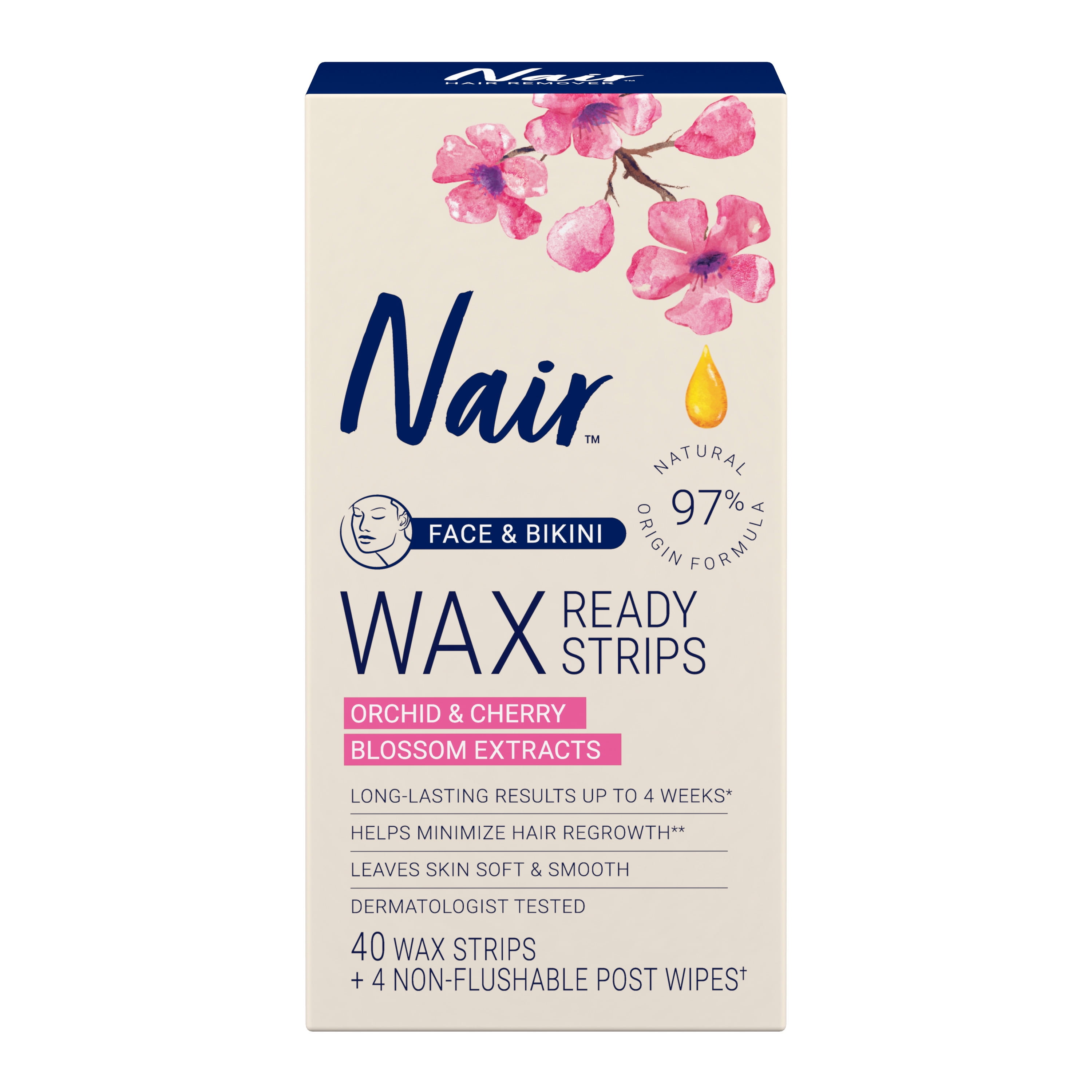 Nair Hair Remover Wax Ready-Strips for Face  Bikini, 40 CT