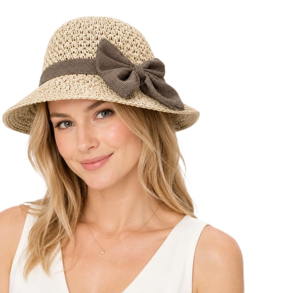 SHILINLANG Straw Sun Hat for Women, Foldable Wide Brim Straw Bucket Hats with Adjustable Drawstring & Bow
