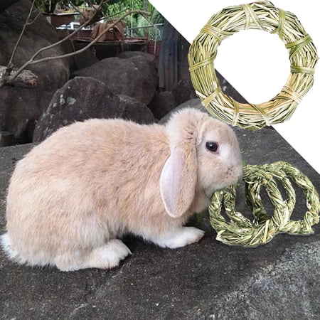 Pet Enjoy 3Pcs Rabbit Chew Toys Nature Grass Ring Toys for Teeth Care Gnawing Treats Toy for Hamsters Chinchillas Guinea Pigs Gerbils Rat Pet Cage Entertainment Accessories