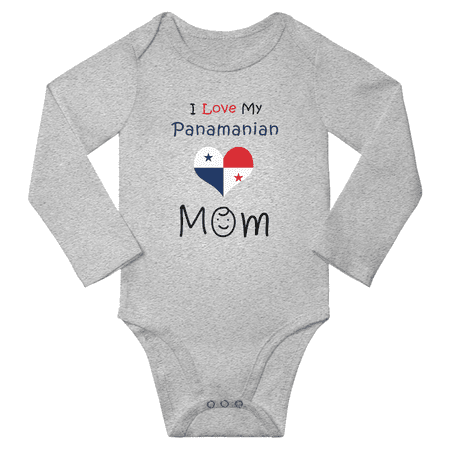 

I Love My Panamanian Mom Baby Long Slevve Bodysuit Romper (Gray 12-18 Months)