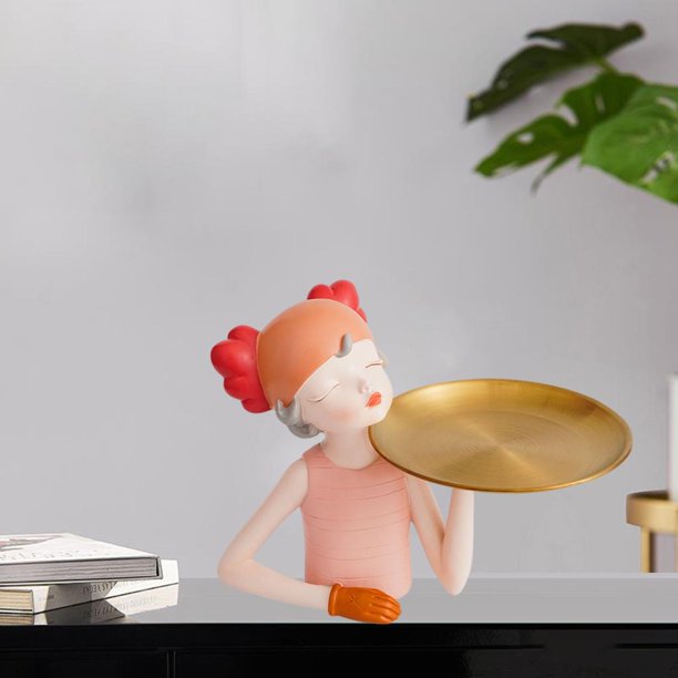 Escultura para niñas, estatuilla, escritorio, artículos diversos, contenedor, tocador, bandeja de almacenamiento para llaves, maquillaje, hogar, sala naranja Soledad estatua de la escultura de las niñas
