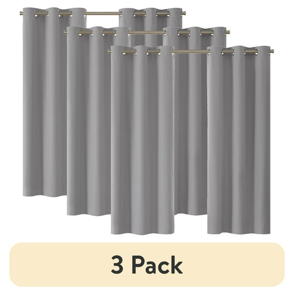 (3 pack) Eclipse Corte Solid Blackout Curtains, Set of 2, 63 Inch Long Blackout Curtains, 37" W x 63" L, Silver