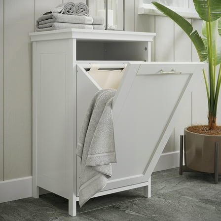 RiverRidge Somerset Tilt-Out Laundry Hamper Cabinet with Cloth Storage Bag - White