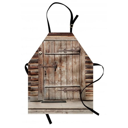 Rustic Apron Timber Rustic Door in Wall of An Old Log House Ancient Abandoned Building Entrance Gate, Unisex Kitchen Bib Apron with Adjustable Neck for Cooking Baking Gardening, Brown, by (Best Timber For Exterior Gates)