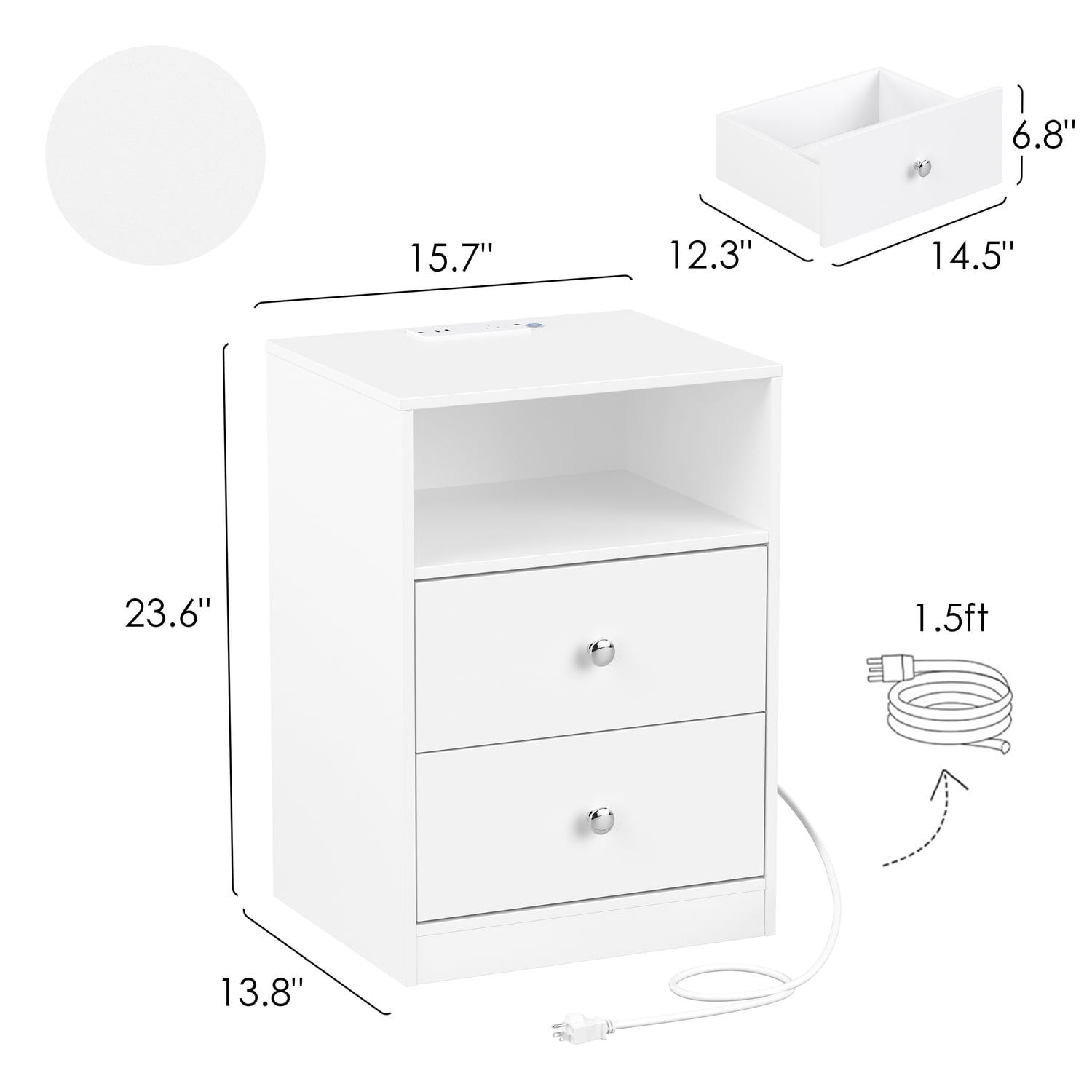 Someet Modern Nightstand with 2 Drawers, 2 USB Ports & Outlets, Nightstand for Bedroom, White