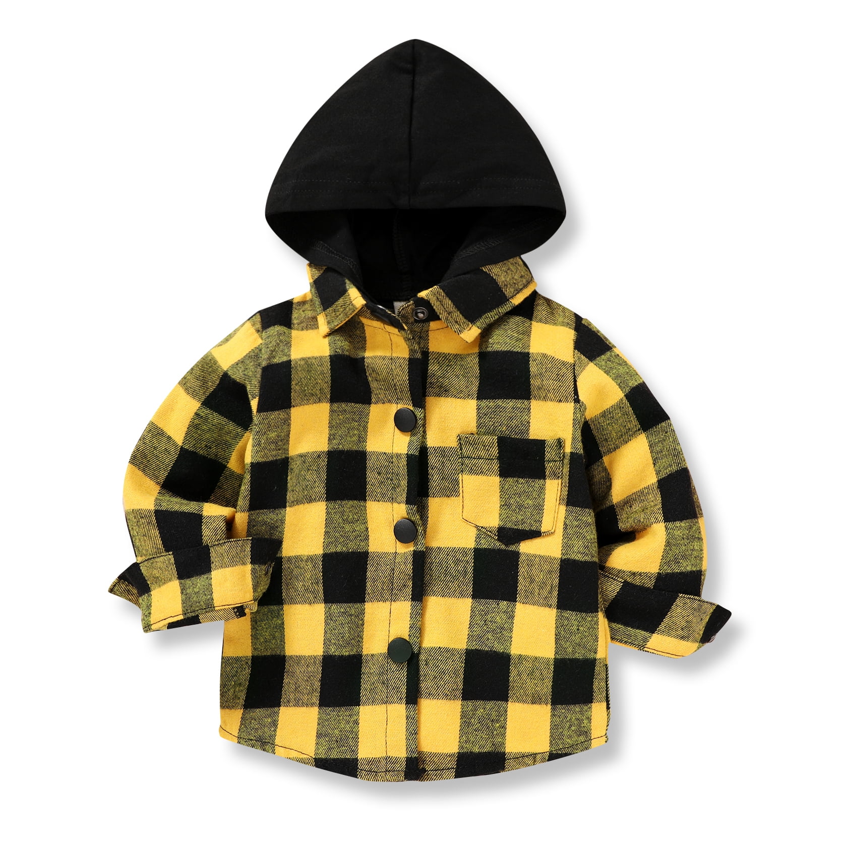 Younger Tree Toddler Boy Flannel Shirt Baby Long Sleeve Hooded Plaid