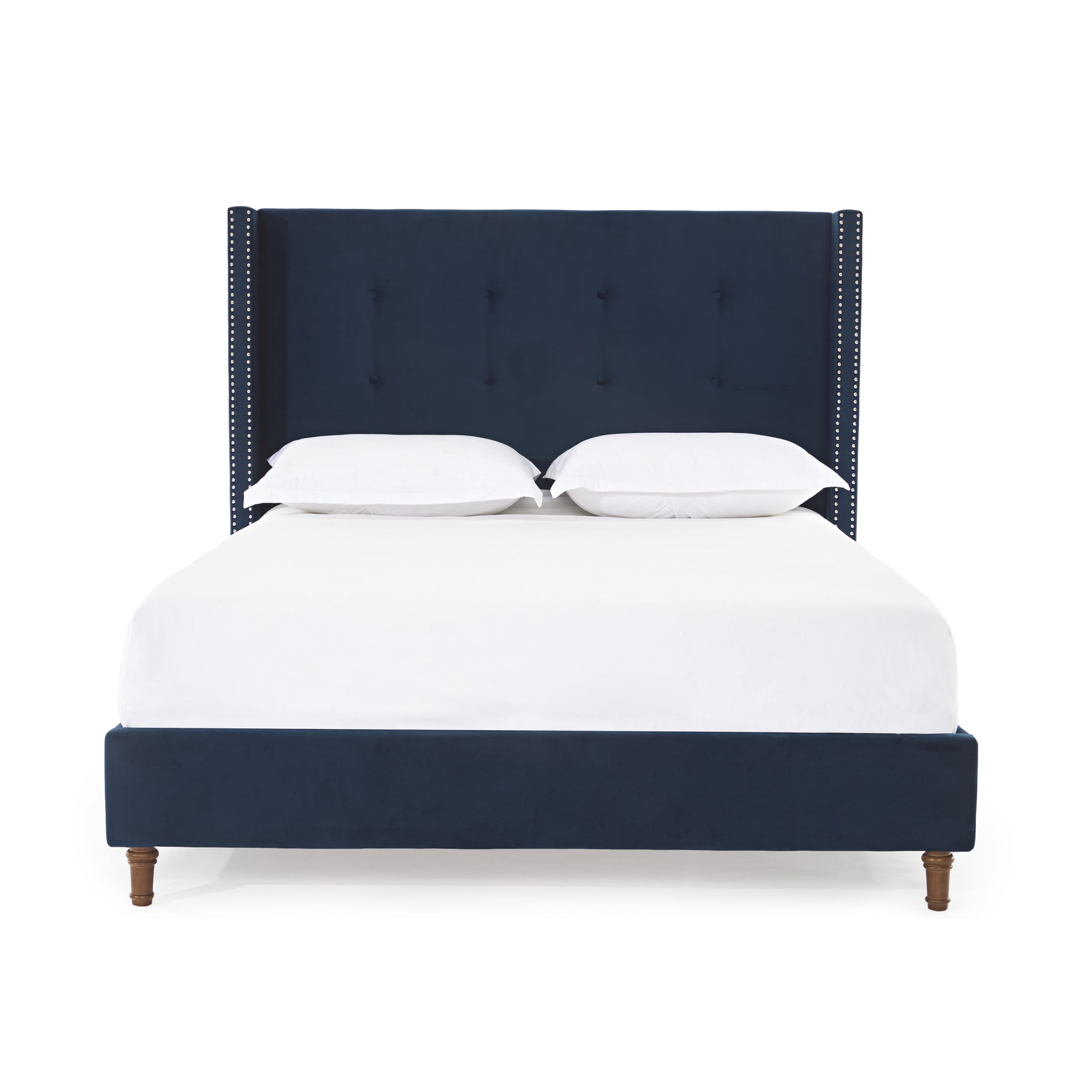 Noble House Peyton Indoor Button Diamond Tufted Velvet Upholstery King Bed with Wingback, Blue