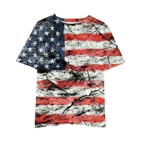

Toddler Girls T-Shirts Crew Neck Short Sleeve Shirts Independence Day Print Hot Pink 100