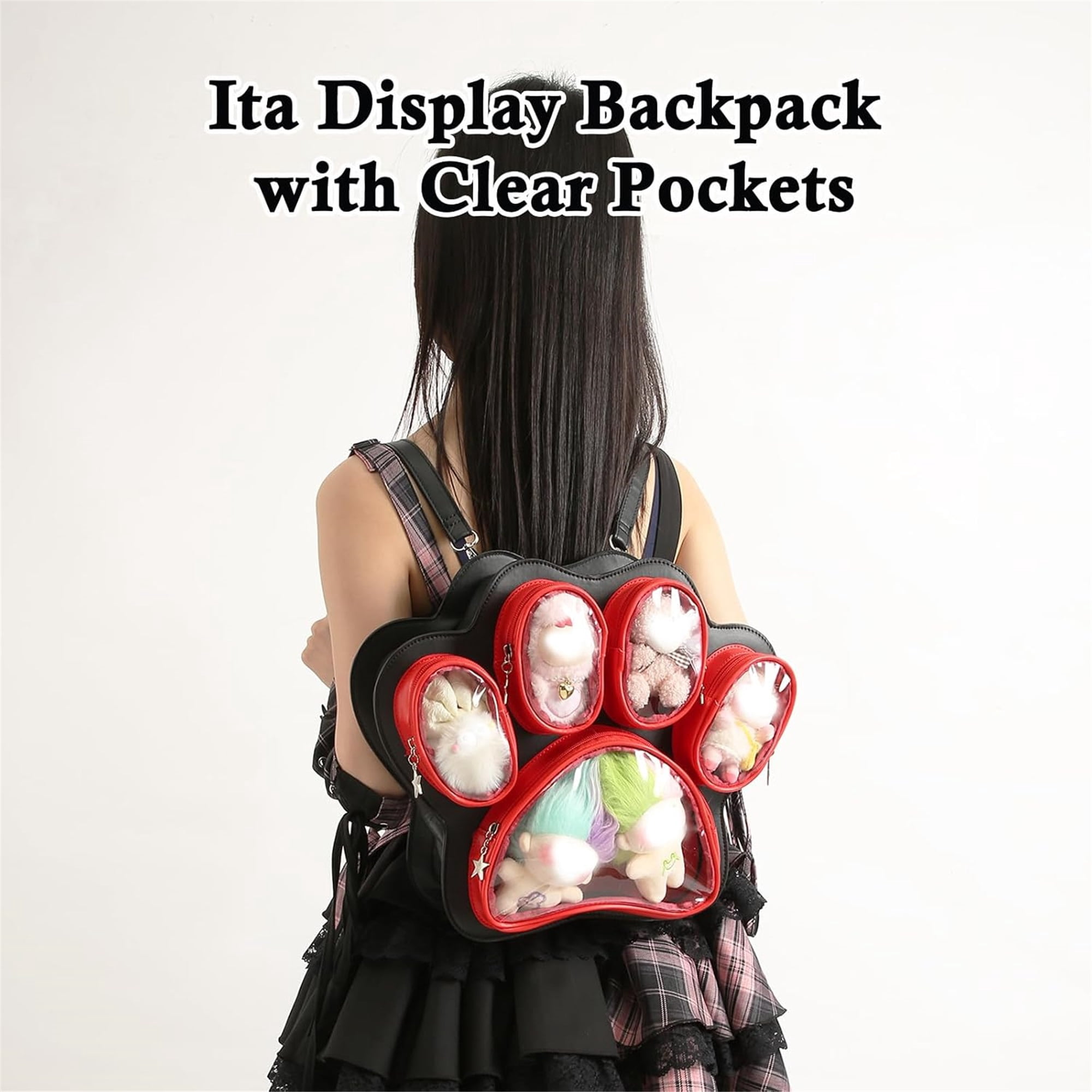 SQDWYGUO Cat Paw Ita Bag Kawaii Cute Backpack Ita Display Backpack with Clear Pocket Pretty Aesthetic Crossbody Shoulder Bag,Red