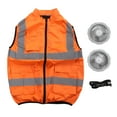 thumbnail image 1 of Cool Vest Summer Cooling Fan Waistcoat Air Conditioned Reflective Stripe Rechargeable Work Clothes 5V Fluorescent Orange XL, 1 of 5