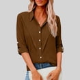 thumbnail image 2 of LNWUY (S-5XL)Womens Plus Size Linen Shirts Casual Roll Up Long Sleeve Button Dowm Collared Blouses Loose Fit Lightweight Tunic Tops Brown XXXXL, 2 of 7