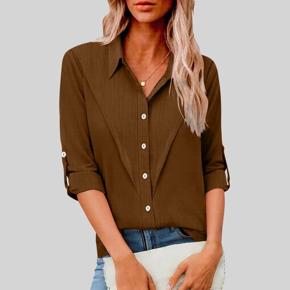 Xuyuer Spring Summer Shirts for Women Fashion Comfy Linen Plain Peasant Tunic Gauze Tops with Pocket Lapel Button Down Long Sleeve Tops 2026