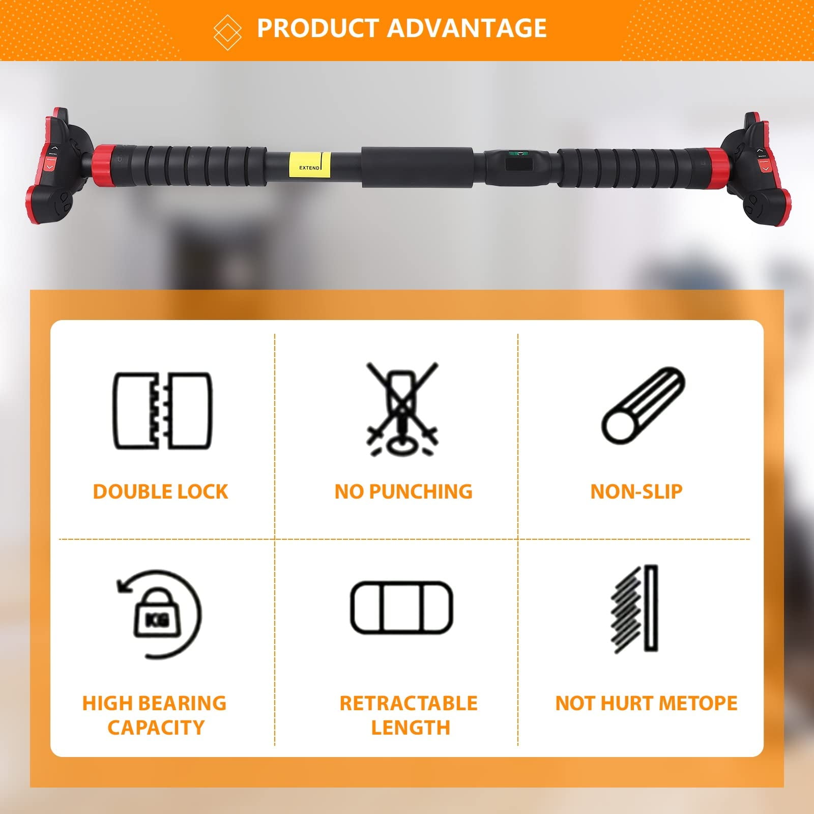 Pull Up Bar for Doorway, Strength Training Pull-up Bars, No Screws, No Installation Required, Max Load 440 LBS Chin Up Bar With Level Meter and Adjustable Width for Home Gym Upper Body Workout