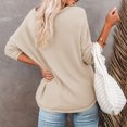 thumbnail image 4 of Top de manga larga con gofres para mujer, jersey de manga larga con cuello en V holgado informal a la moda, camiseta de Color sólido caqui XL, 4 of 6