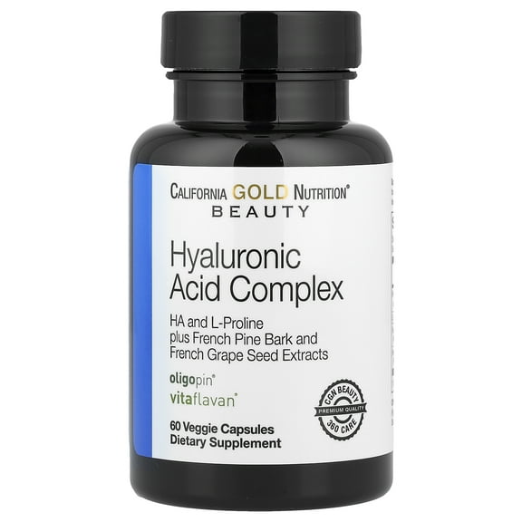 California Gold Nutrition Hyaluronic Acid Complex with L-Proline, French Grape Seed and French Maritime Pine Bark Extract, 60 Veggie Capsules