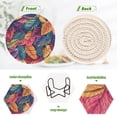 thumbnail image 4 of Yayeee 6 PCS Drink Coasters with Holder Set Woven Absorbent Round Tabletop Hot Pad, Colorful Art Leaves Pattern, 4 of 7