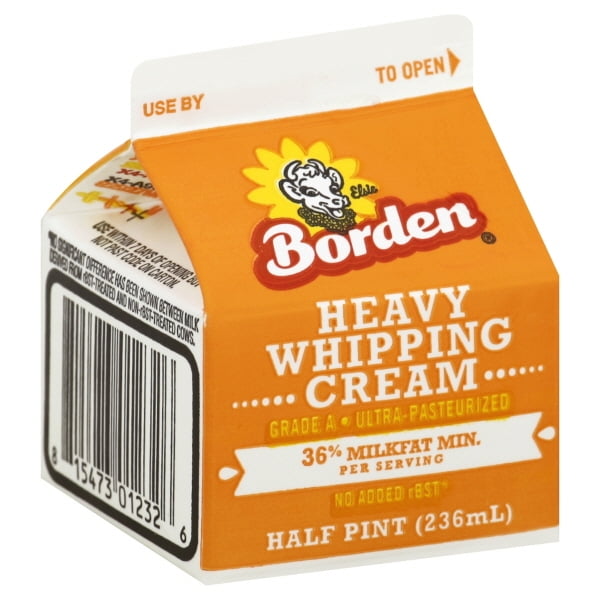 Borden 36 Milkfat Heavy Whipping Cream, 0.5 Pint, 8 Fl. oz.