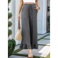 thumbnail image 3 of Womens Wide Leg Pants Drawstring Elastic High Waisted Ruffle Hem Palazzo Pants with Pockets Grey XXL, 3 of 6