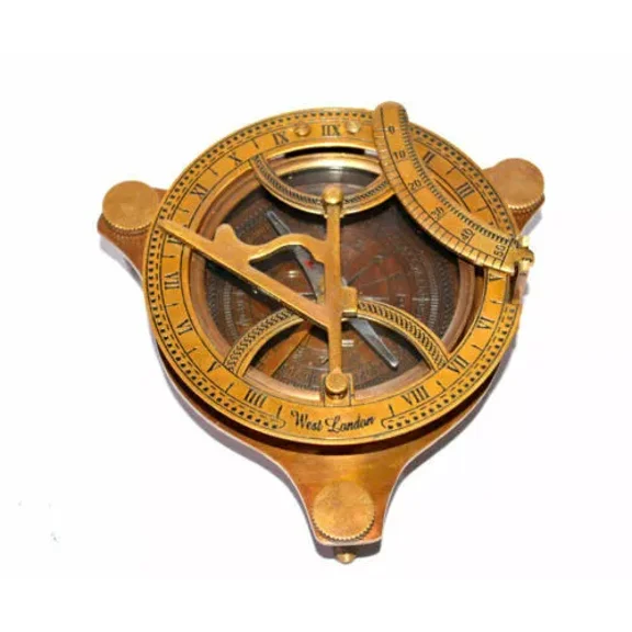 Antique Brass Sundial Compass Vintage Collectible Maritime Nautical Gift