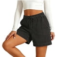 thumbnail image 3 of High Waisted Denim Shorts Women Drawstring Jean Shorts Casual Walking Elastic Waist Pull on Above Knee Denim Shorts with Pockets, 3 of 7