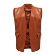 thumbnail image 1 of Gilet en Faux Cuir pour Femmes Long Col Sans Manches Drapé Ouvert Cardigan en PU, 1 of 6