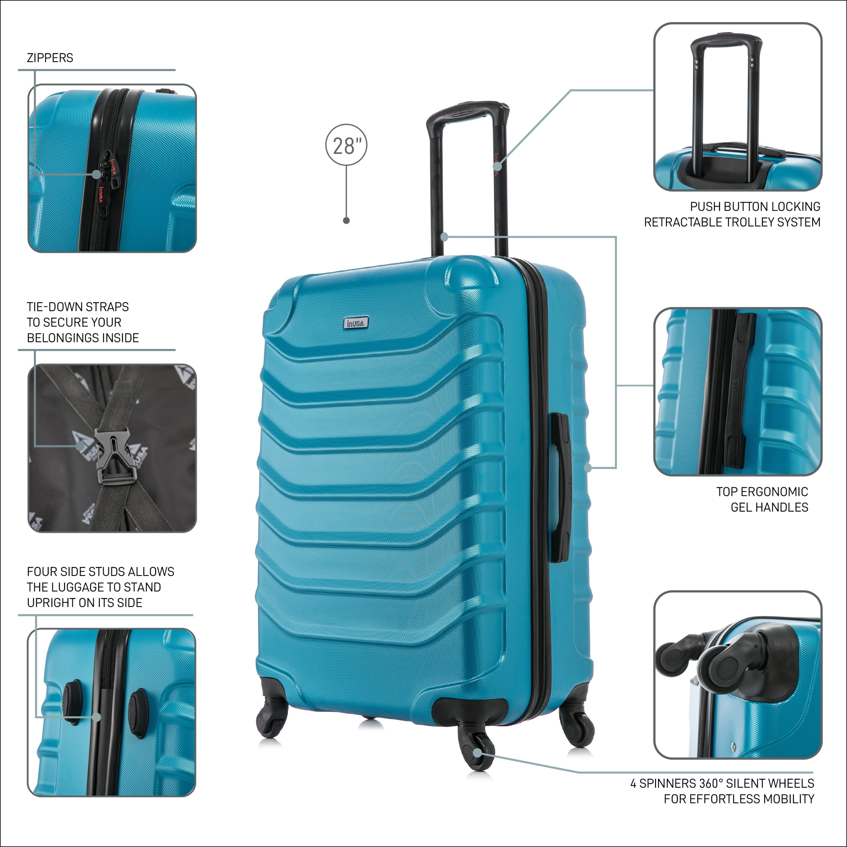 InUSA Endurance 28" Hardside Lightweight Luggage with Spinner Wheels, Handle, and Trolley, Teal