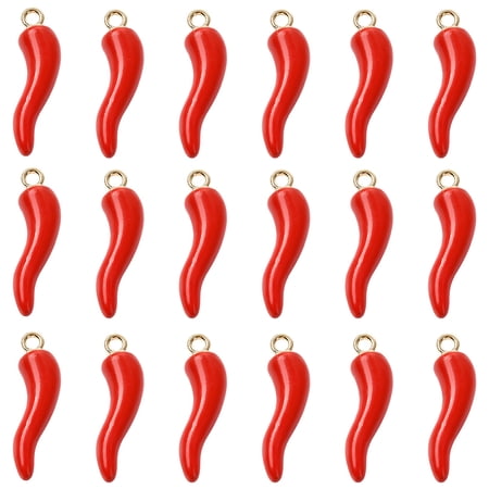 Alloy Enamel Pendants Horn of Plenty/Italian Horn Cornicello Charms Golden Red 32mm 20pcs/set