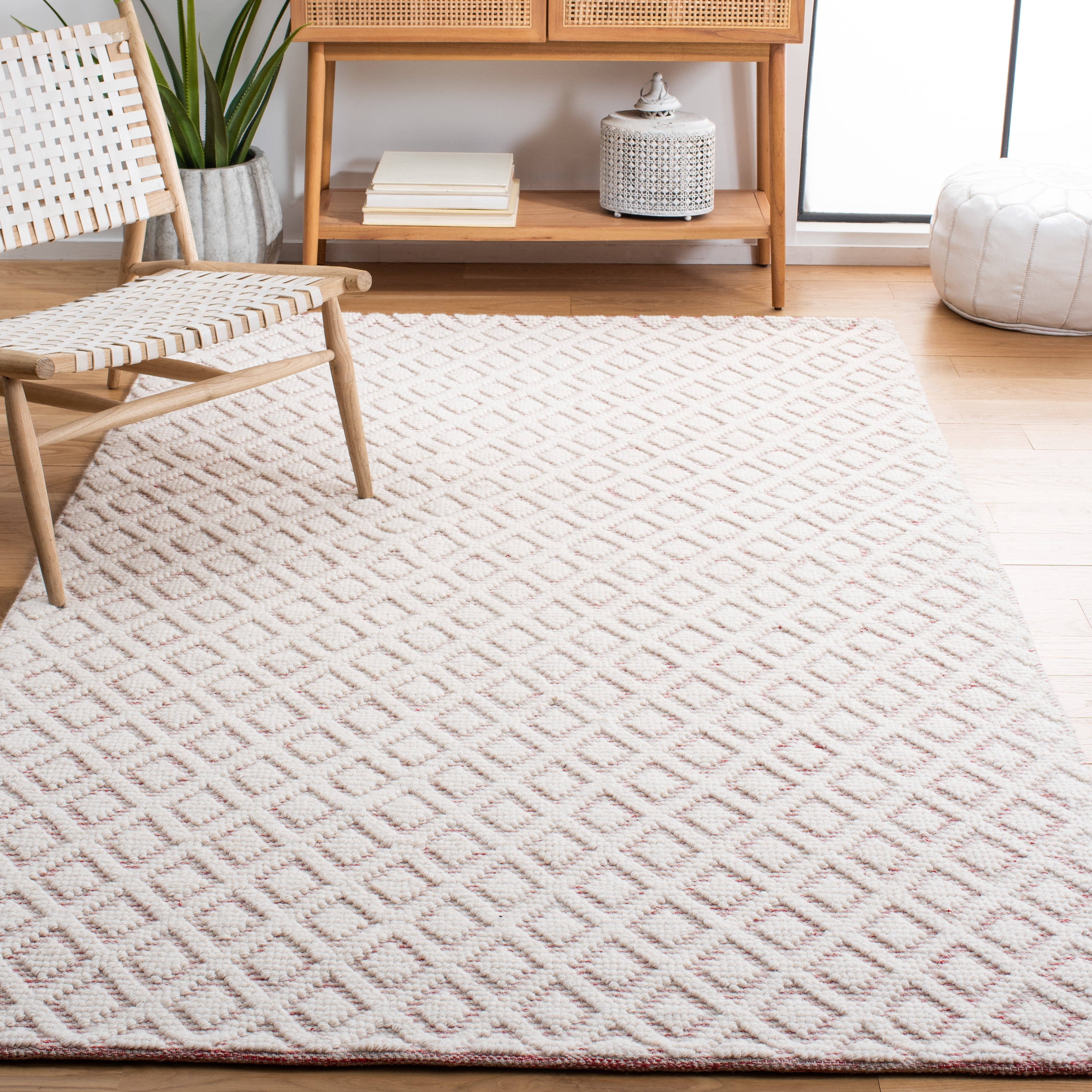 SAFAVIEH Vermont Thurstan Geometric Wool Area Rug, 4' x 6', Ivory/Red