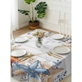 thumbnail image 3 of Blue Coastal Suqare Tablecloth - 54 x 54 Inch, Summer Beach Starfish Weeping Eucalyptus Wooden Waterproof & StainResistant Tablecloth, Washable Oil-proof Table Cover for Dining/Party/Wedding/Buffet, 3 of 9