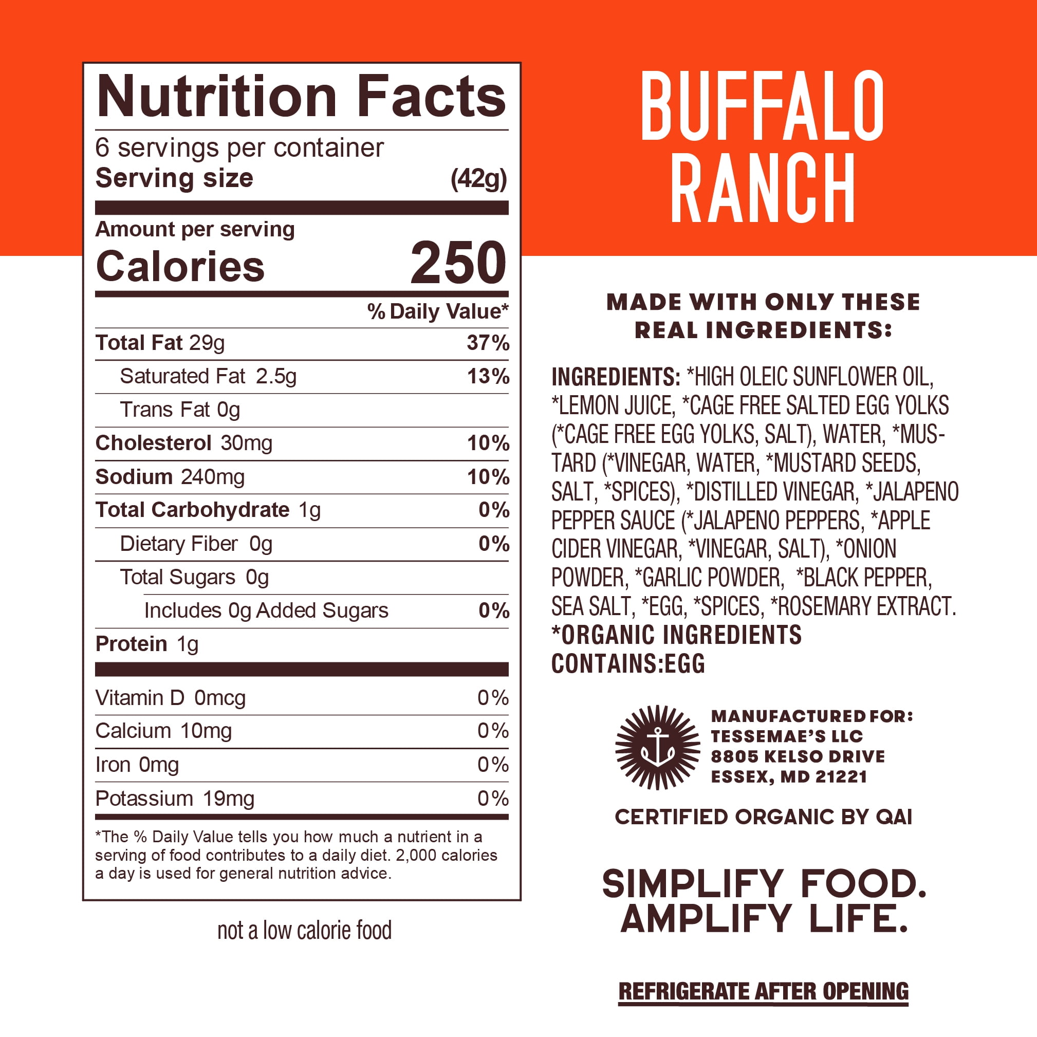 Tessemae's Organic Buffalo Ranch Dip Cups Salad Dressing & Dip, 1.5oz, Sugar Free, Dairy Free, Gluten Free, Whole30 Approved, Keto Friendly