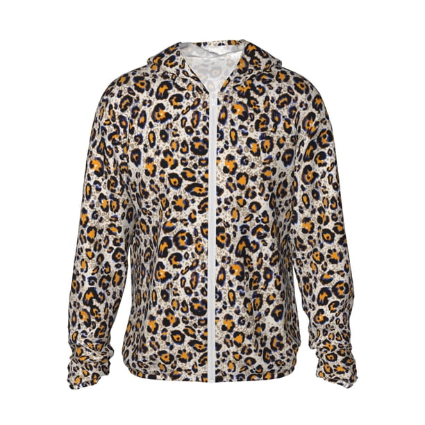 Fotbe Leopard Chaqueta con Protección Solar UPF 50+ para Hombre y Mujer, Camisa con Capucha y Bolsillos-X-Large