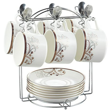 Porcelain Teacup Saucer - Porcelain Tea Cup and Saucer Coffee Cup Set with Saucer and Spoon 20 pc, Set of 6 TC-HSQN