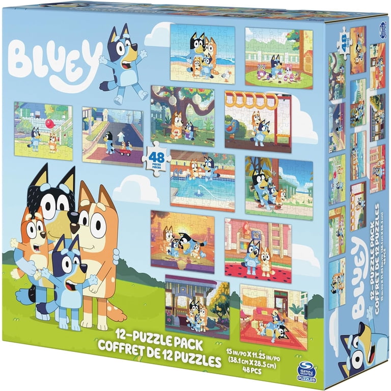 Bluey 12-Pack Wood Jigsaw Puzzles for Kids and Preschoolers Ages 4
