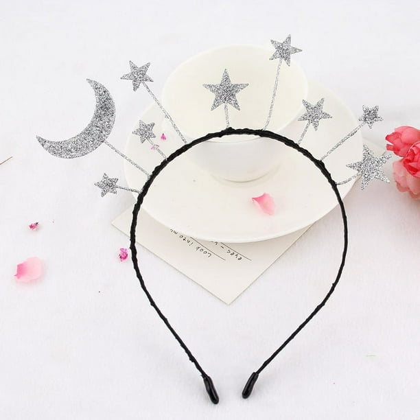Diadema de lentejuelas con purpurina y forma de luna y estrella para Halloween, fiestas, bodas, cumpleaños, disfraces, cosplay